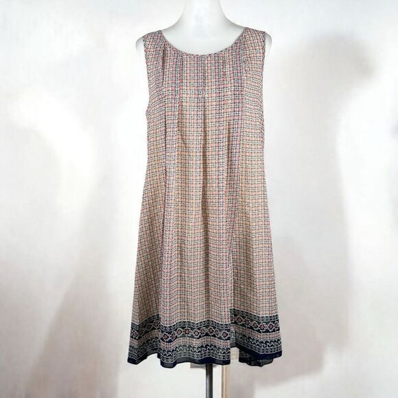 Max Studio Sleeveless Fit And Flare Boho Print Dress Pink Cream Blue Large NEW - Picture 3 of 13